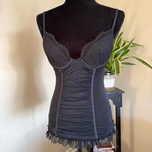 Gorgeous and sultry Victoria's Secret black mesh babydoll lingerie top 34B.